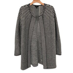 Talbots Womens Open Front Cardigan Medium Black & White Pure Merino Wool